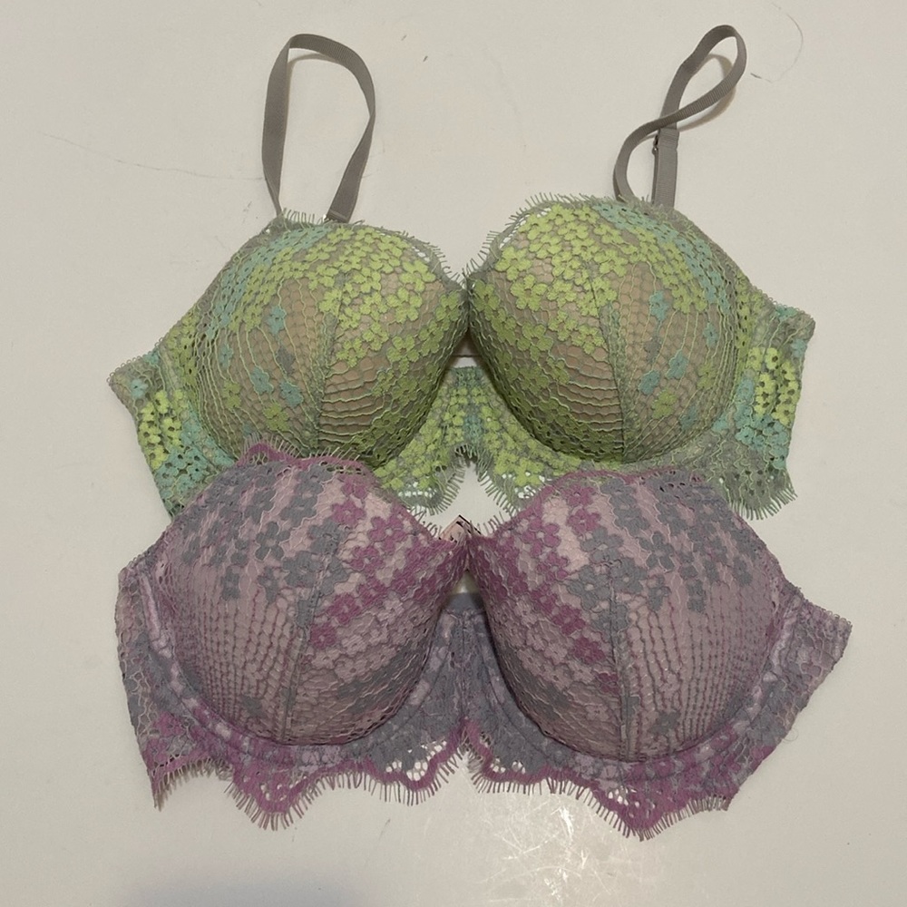 Victoria Secret floral neon lace bra 2 piece bundle size 32D